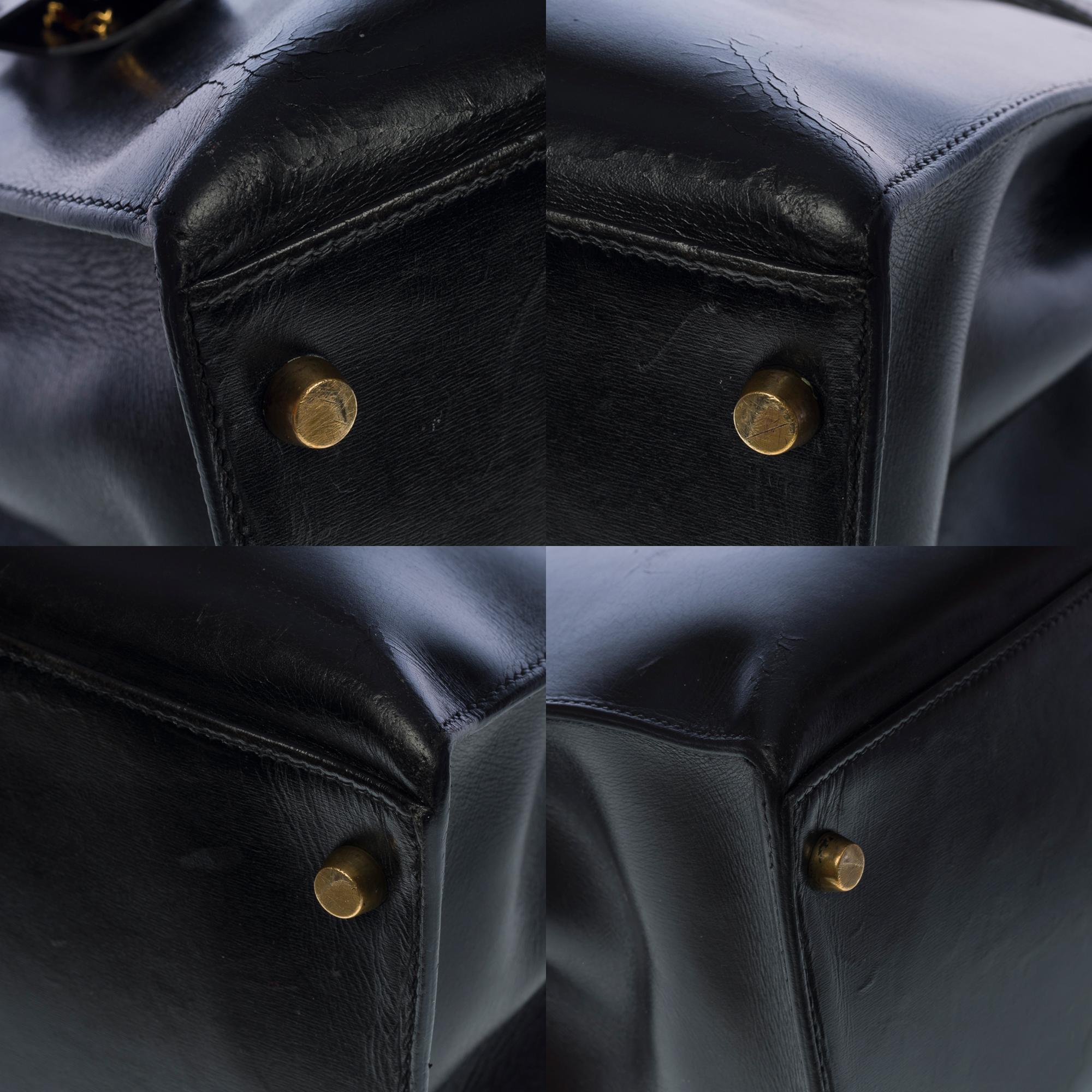 Customized Hermès Kelly 35 handbag strap in black calfskin & Crocodile, GHW  7