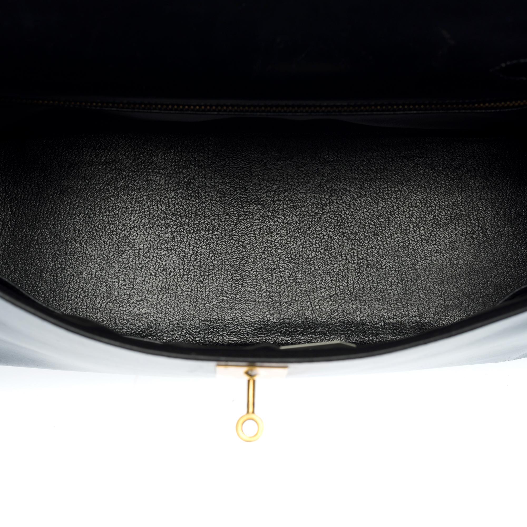 Customized Hermès Kelly 35 handbag strap in black calfskin & Crocodile, GHW  4