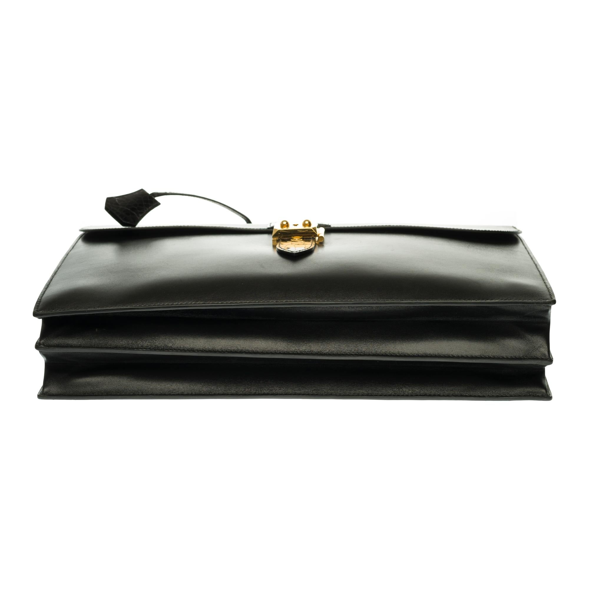 Maletín Hermès personalizado Sac à dépêches de piel de becerro y cocodrilo negra 6