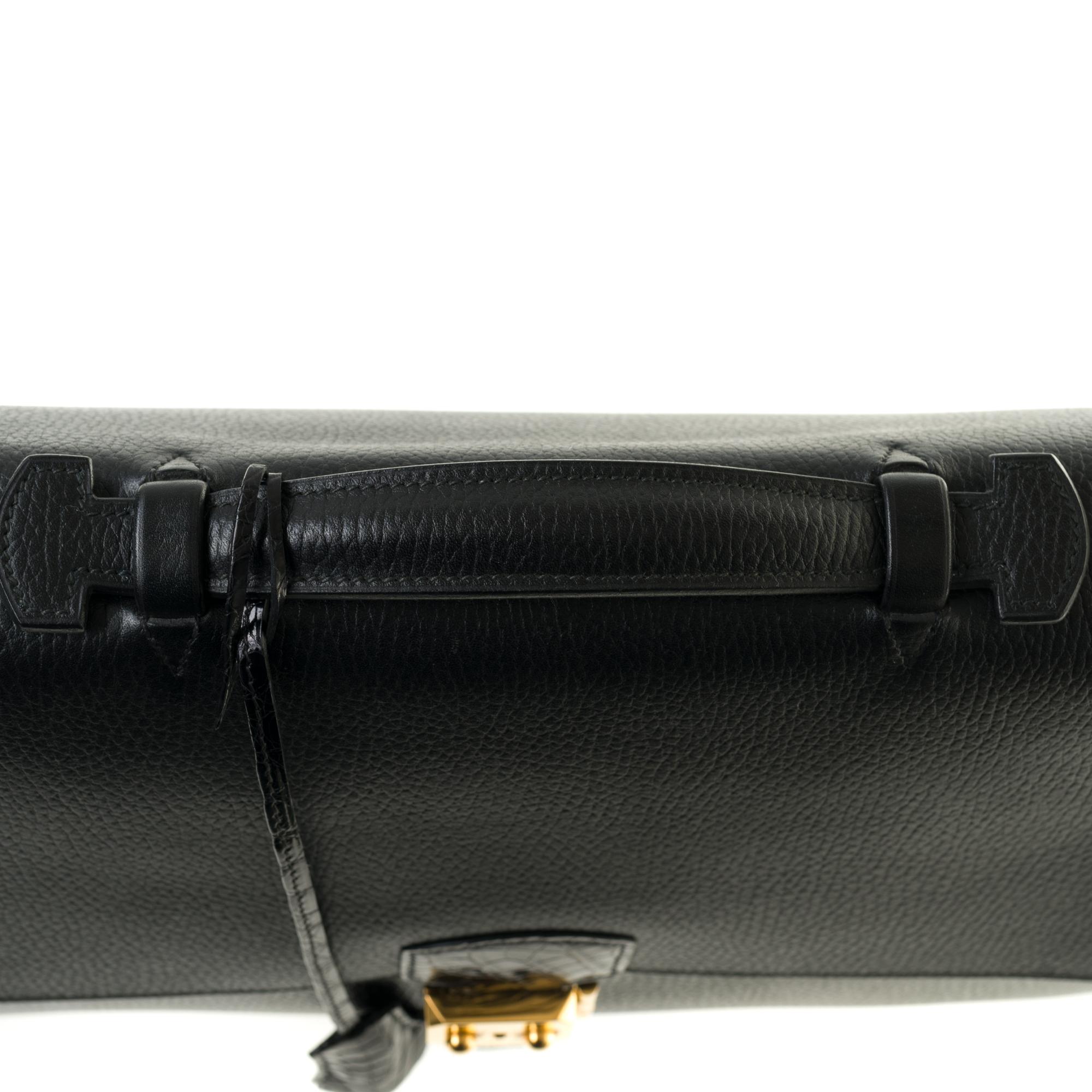 Customized Hermès Sac à dépêches briefcase in black togo and crocodile leather  5
