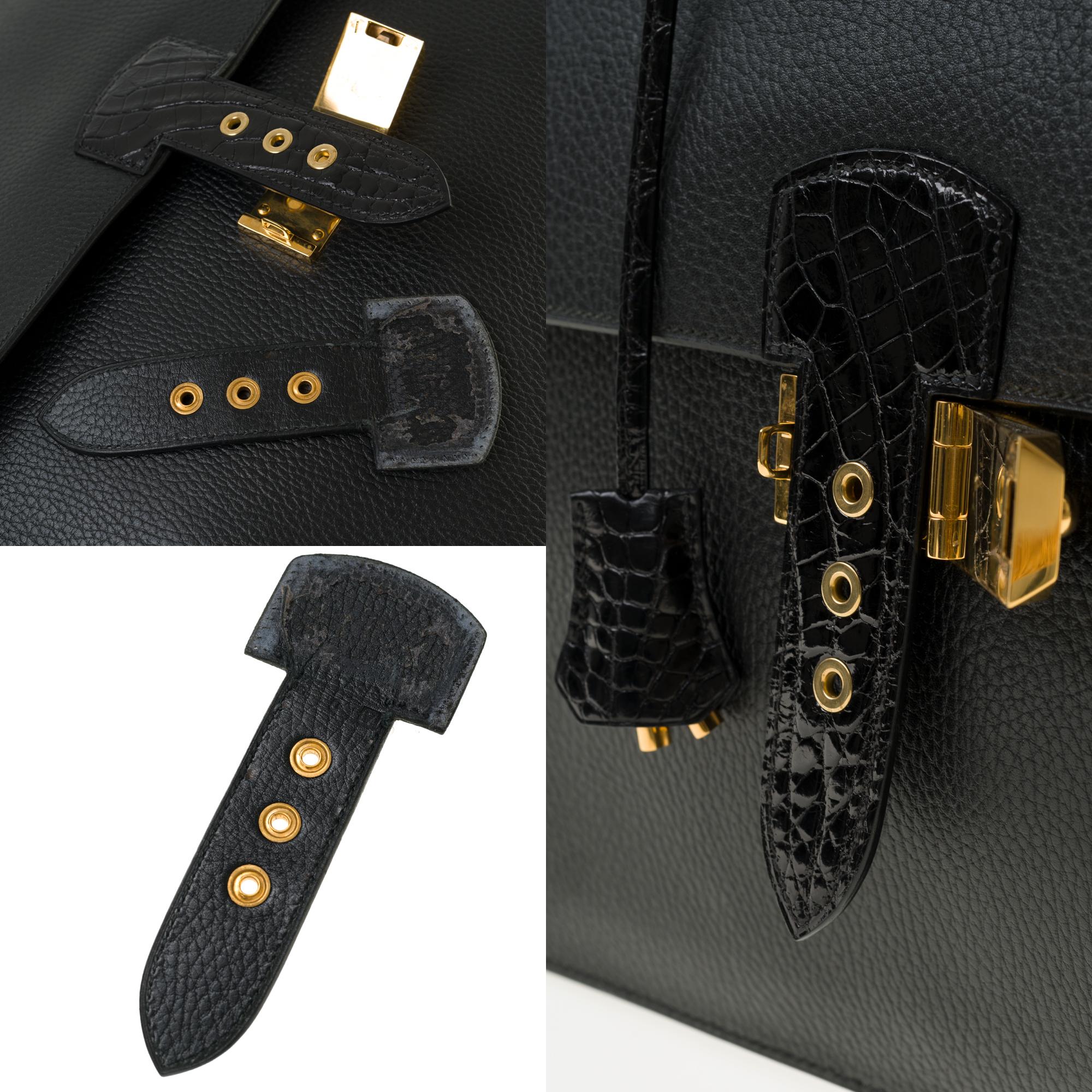 Customized Hermès Sac à dépêches briefcase in black togo and crocodile leather  1