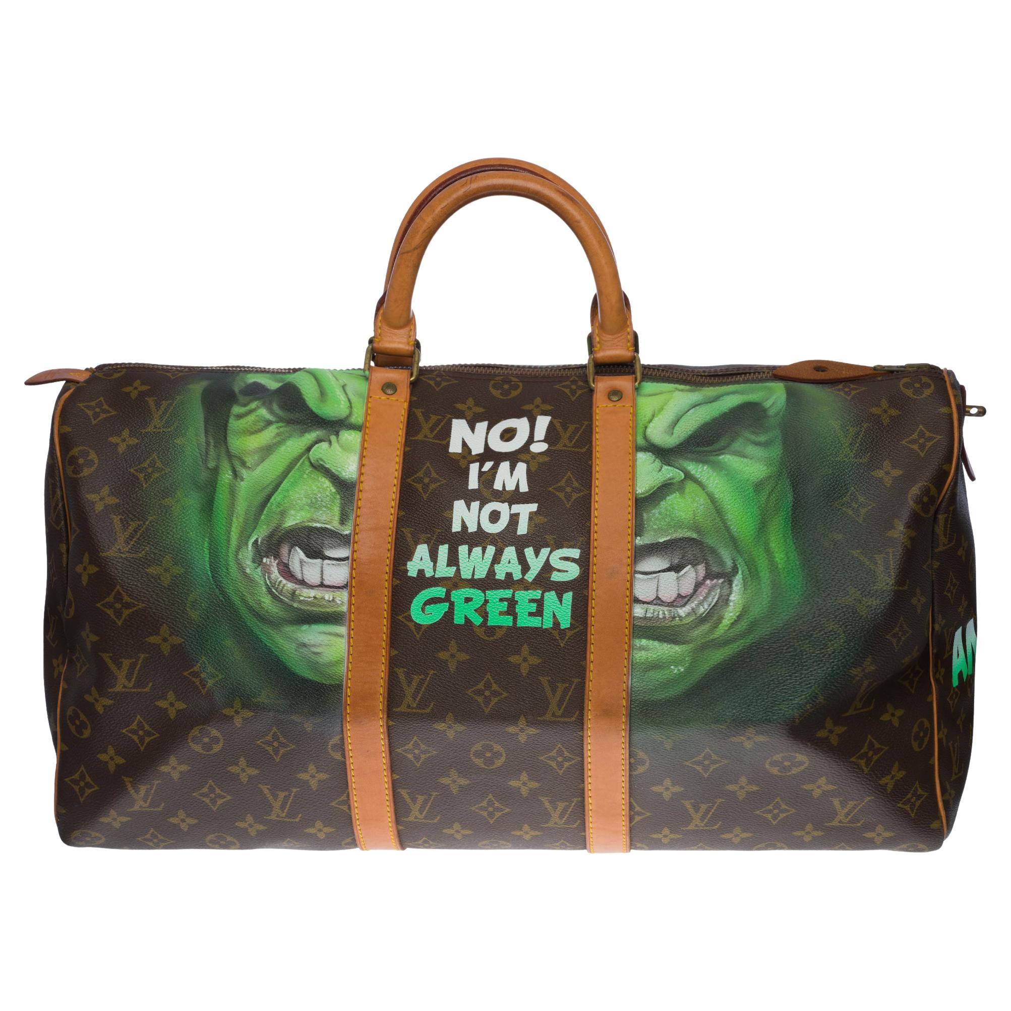 Customized "Hulk III" Louis Vuitton Keepall 50 Travel bag in brown canvas