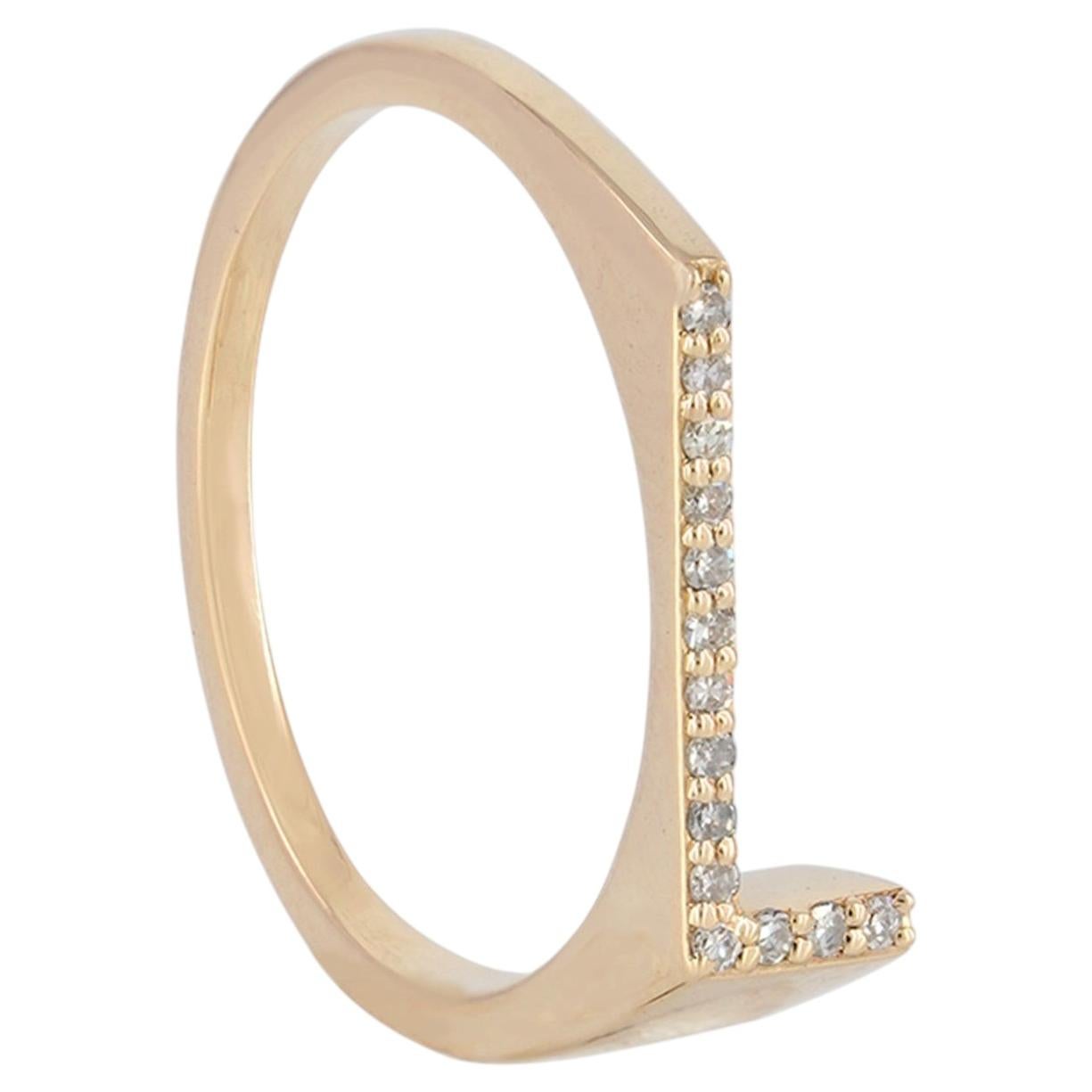 Customized Initial Jewelry Solid 14k Yellow Gold Natural Diamond L Letter Ring