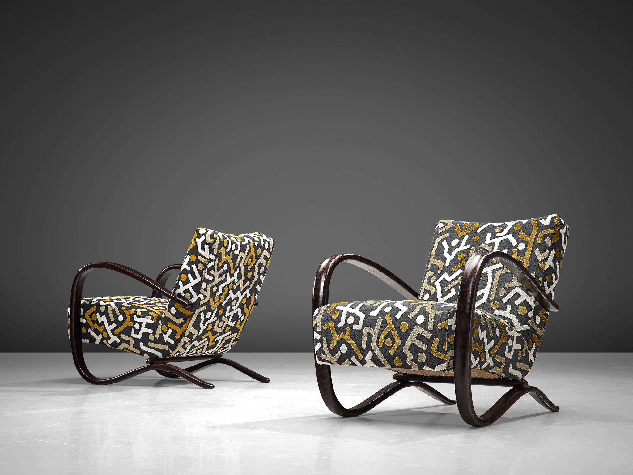 Mid-Century Modern Customized Jindrich Halabala Lounge Chairs, Czech Republic 1930s