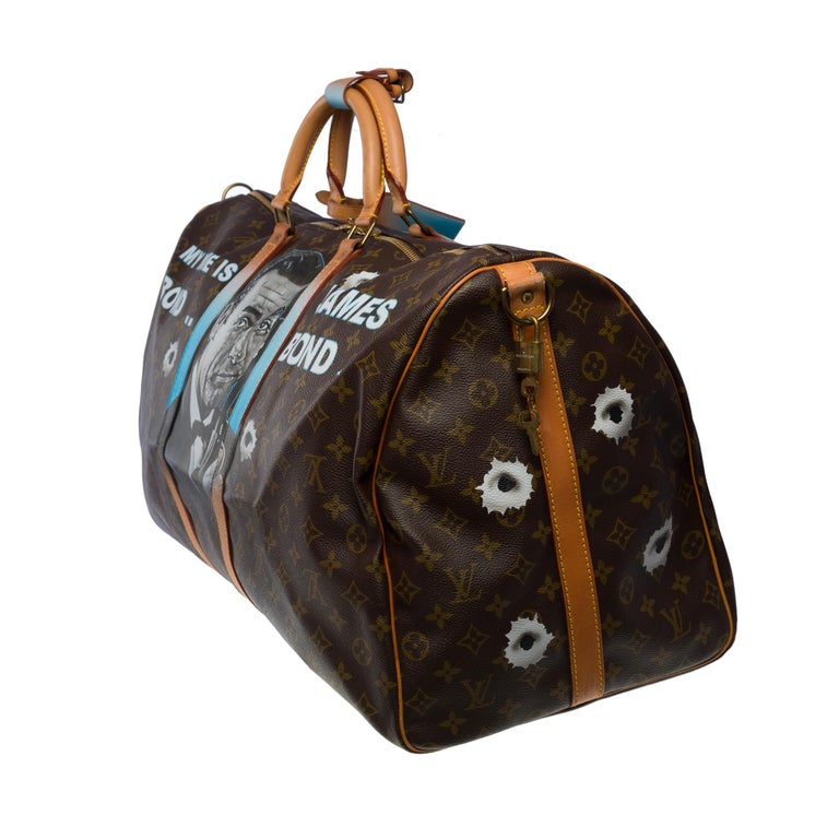 Customized JAMES BOND VS DONALD Louis Vuitton Keepall 60 travel bag strap  For Sale at 1stDibs