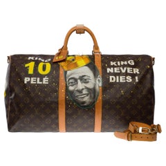 Customized "KING PELE NEVER DIES VS MICKEY" LV Keepall 55 travel bag strap