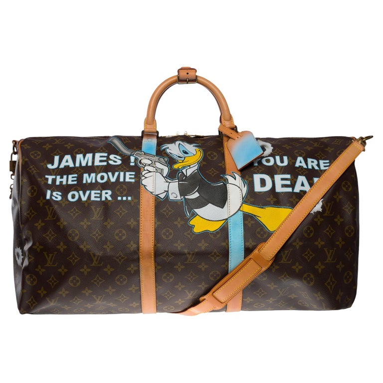 Customized JAMES BOND VS DONALD Louis Vuitton Keepall 60 travel bag strap  For Sale at 1stDibs