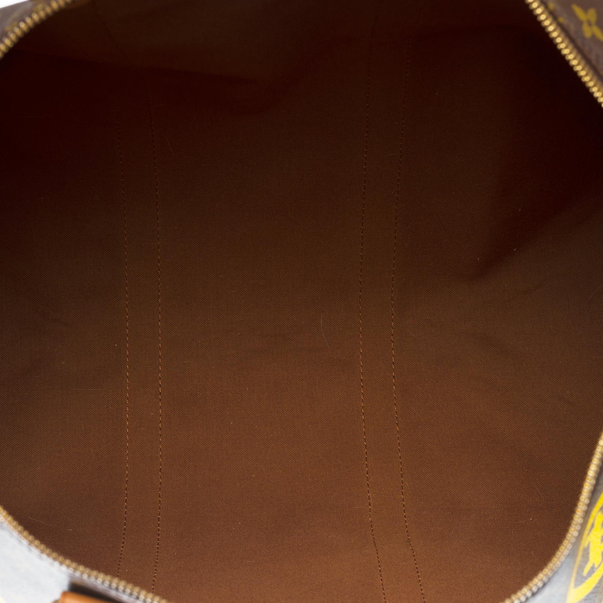 Customized Louis Vuitton Keepall 50 Travel bag in brown canvas In Excellent Condition In Paris, IDF