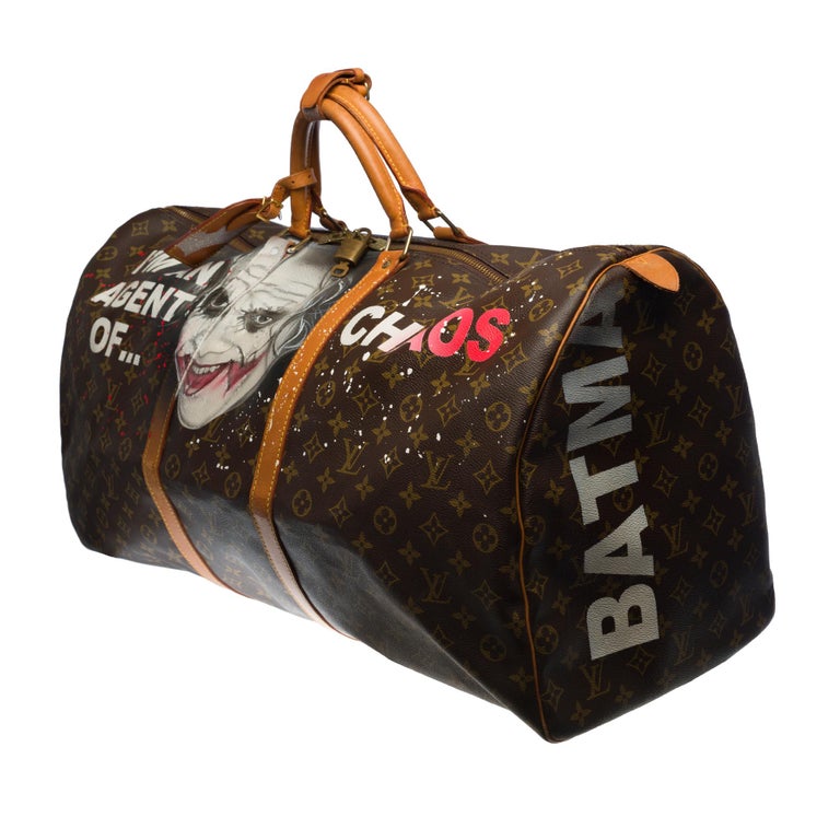 Customized Louis Vuitton Keepall 60 BATBAG Travel bag in brown monogram  canvas For Sale at 1stDibs