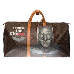 Customized Louis Vuitton Keepall 60 "BATBAG" Travel bag in brown monogram canvas