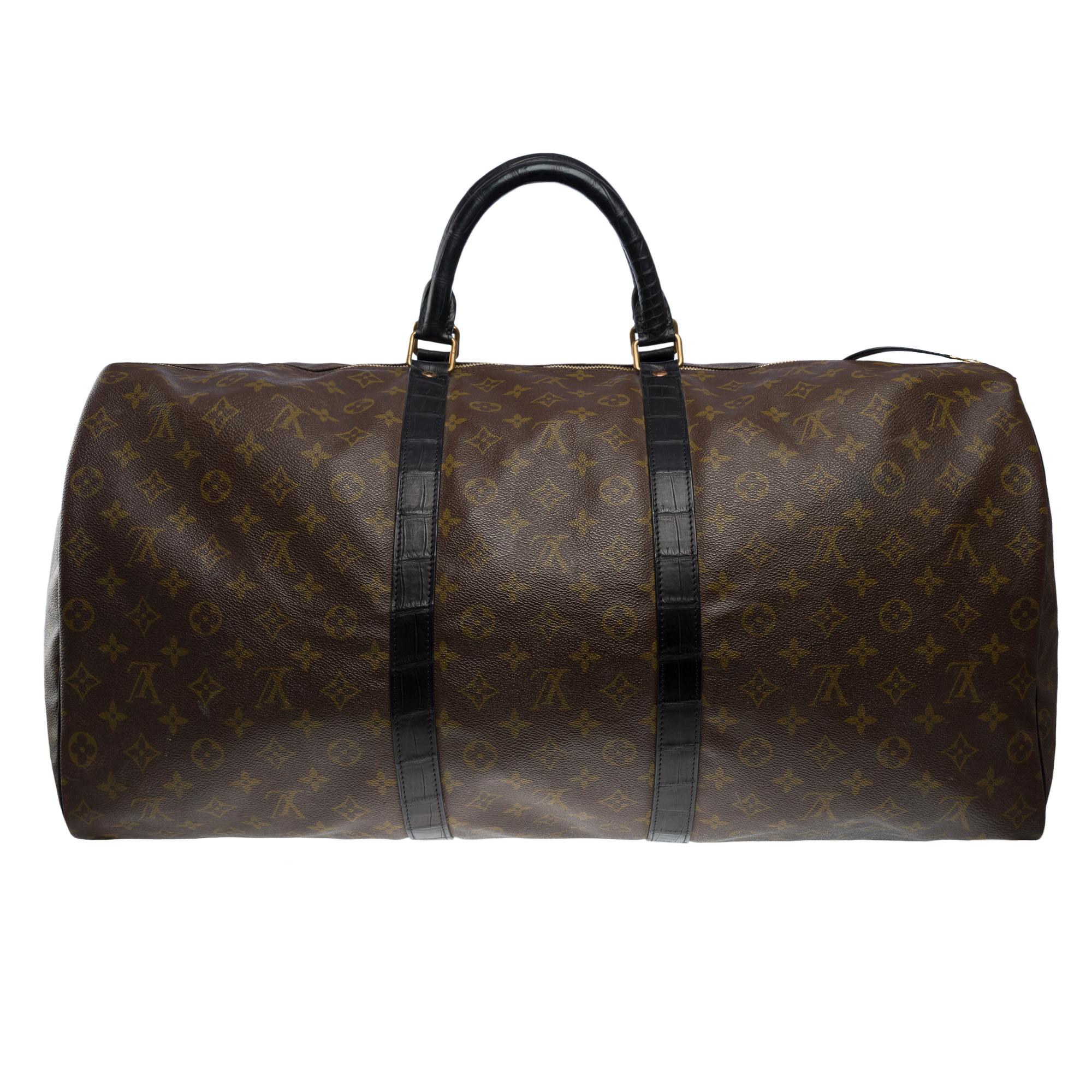 Women's or Men's Customized Louis Vuitton Keepall 60 strap Travel bag with Black Crocodile