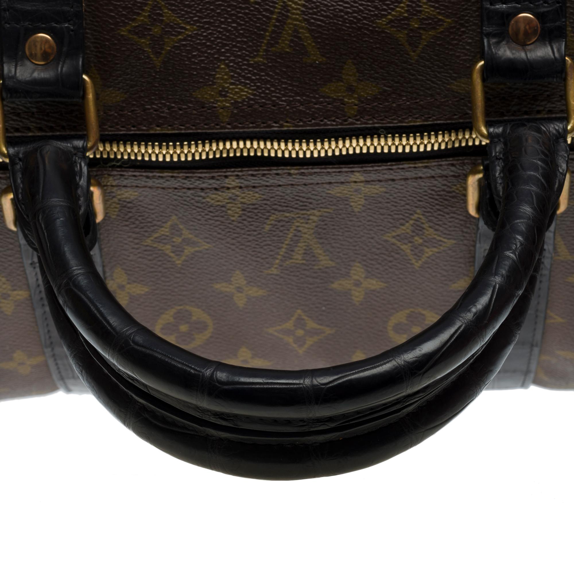 Maßgefertigte Louis Vuitton Keepall 60 Tragetasche mit schwarzem Krokodil und schwarzem Krokodil im Angebot 4