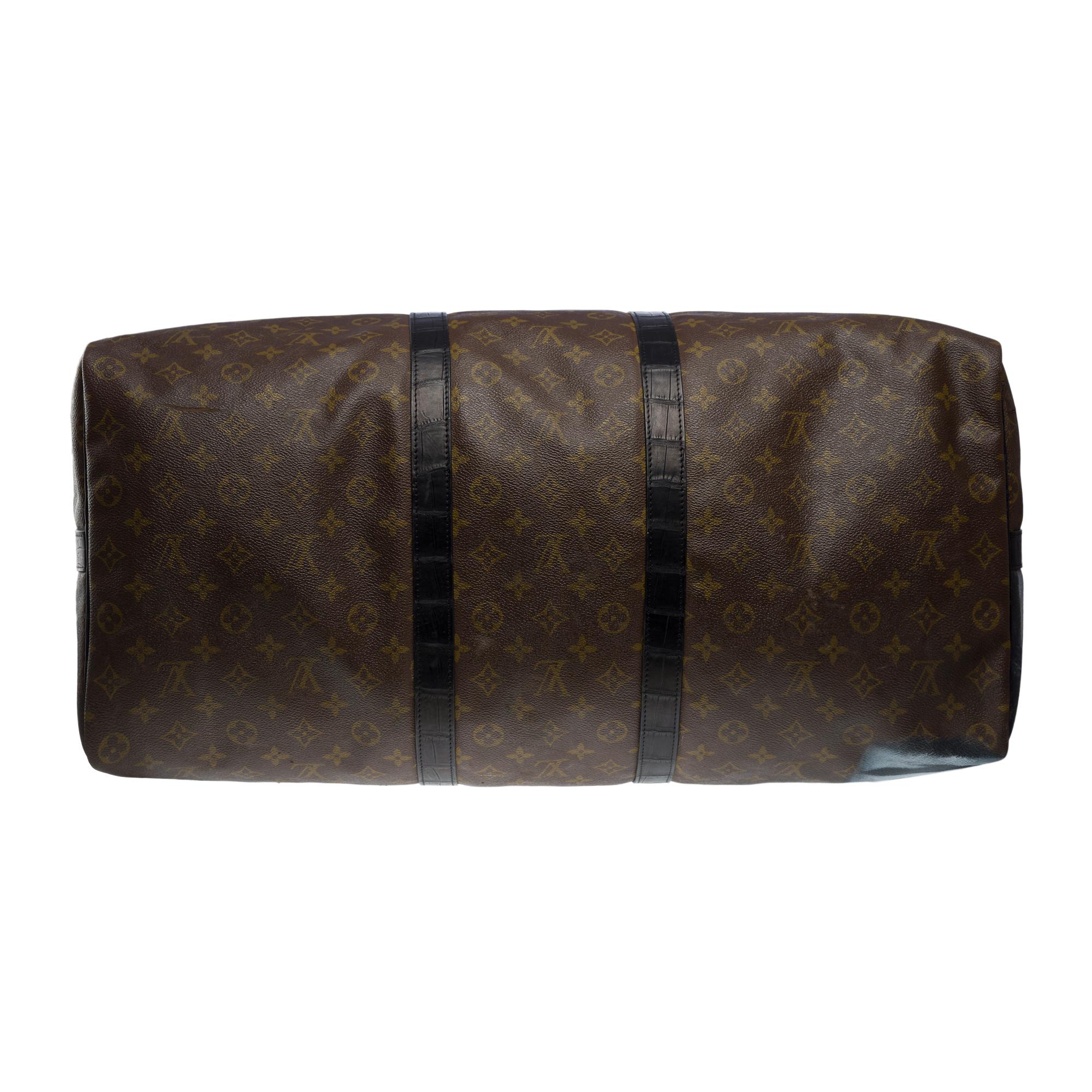 Customized Louis Vuitton Keepall 60 strap Travel bag with Black Crocodile For Sale 5