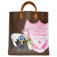 Customized Louis Vuitton Plat "Calimero & Champagne Bubbles" in brown canvas