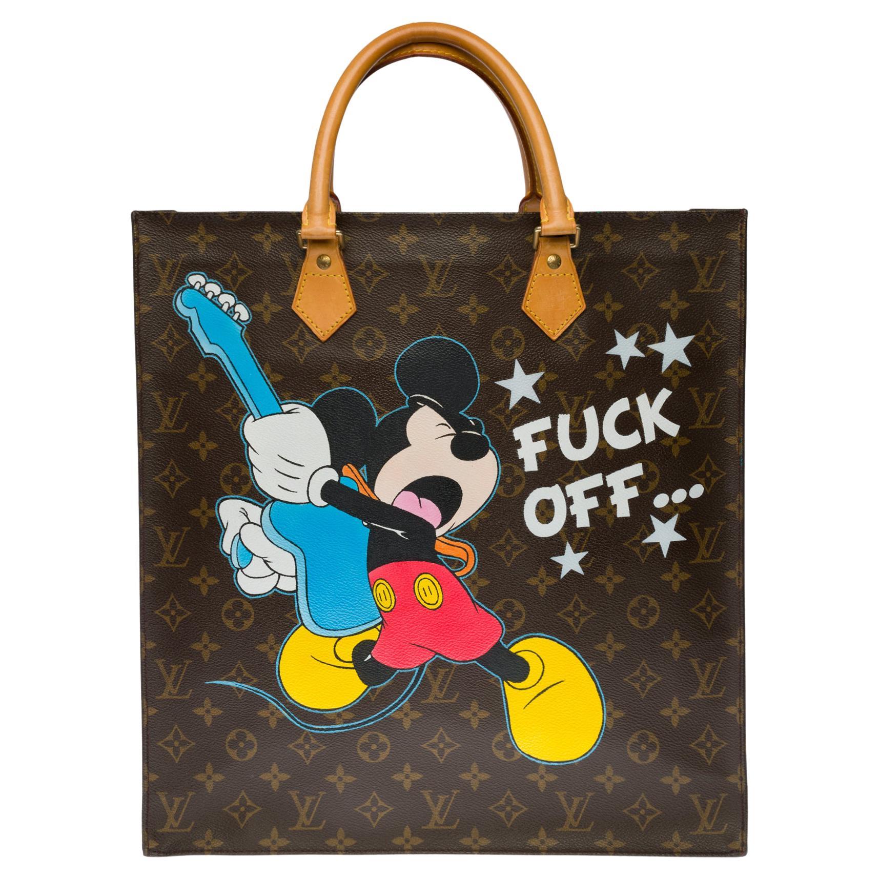Customized Louis Vuitton Plat "Fuck Off" in brown canvas and natural leather