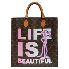 Customized Louis Vuitton Plat "Life is Beautiful by Pink Panther" Tote bag 