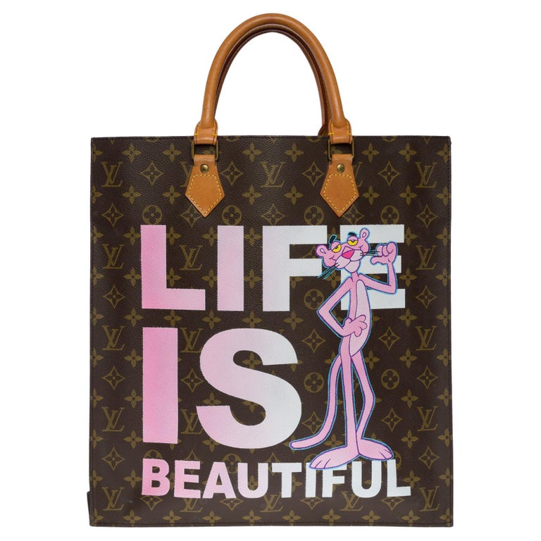 Customized Louis Vuitton Plat "Life is Beautiful by Pink Panther" Tote bag 