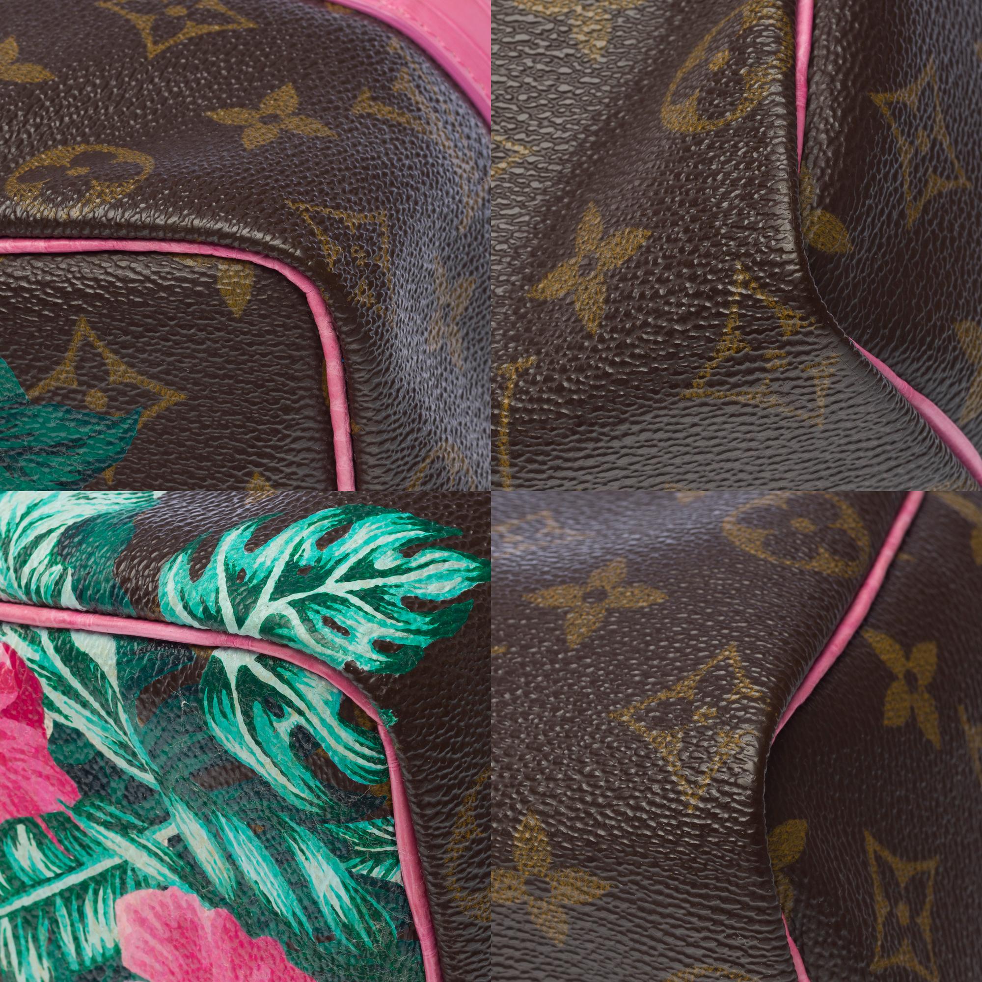 Customized Louis Vuitton Speedy 25 handbag Flowers with Pink Crocodile leather 6