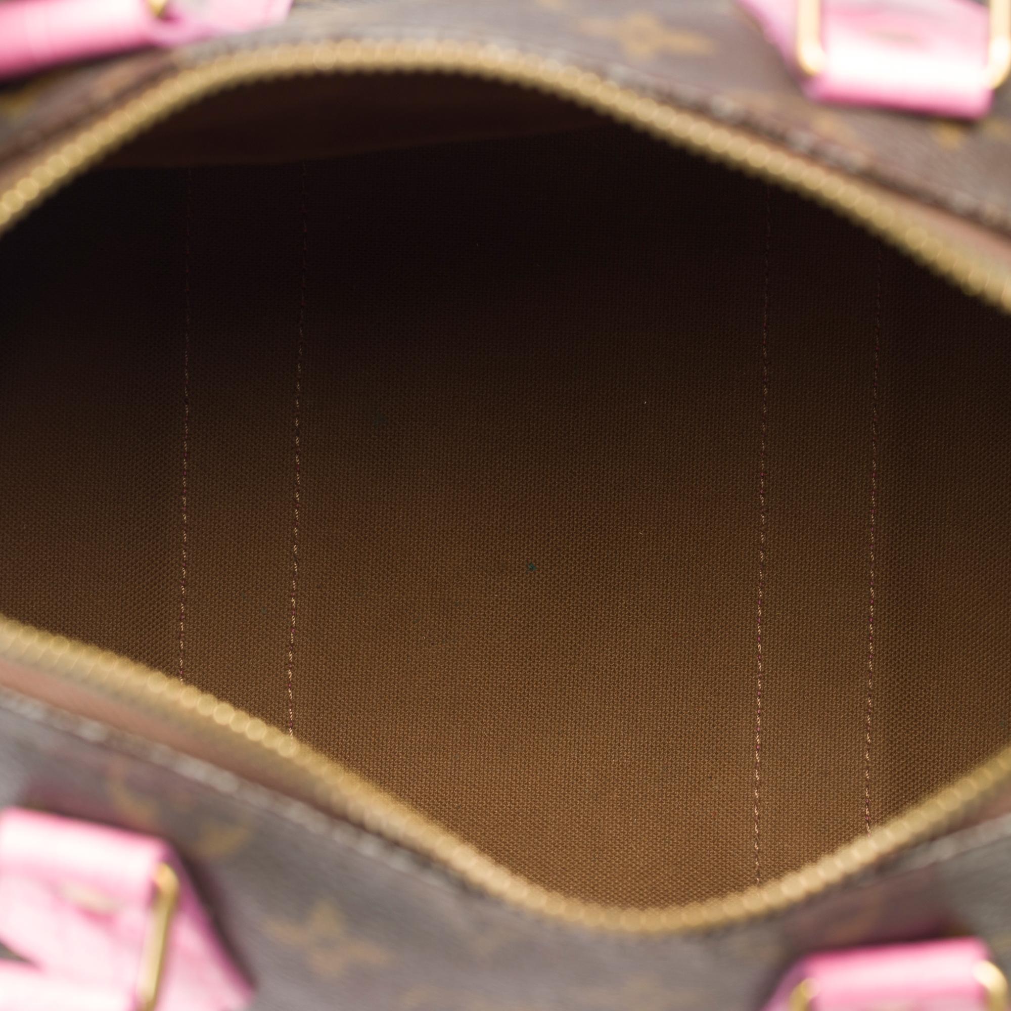 Customized Louis Vuitton Speedy 25 handbag Flowers with Pink Crocodile leather 3