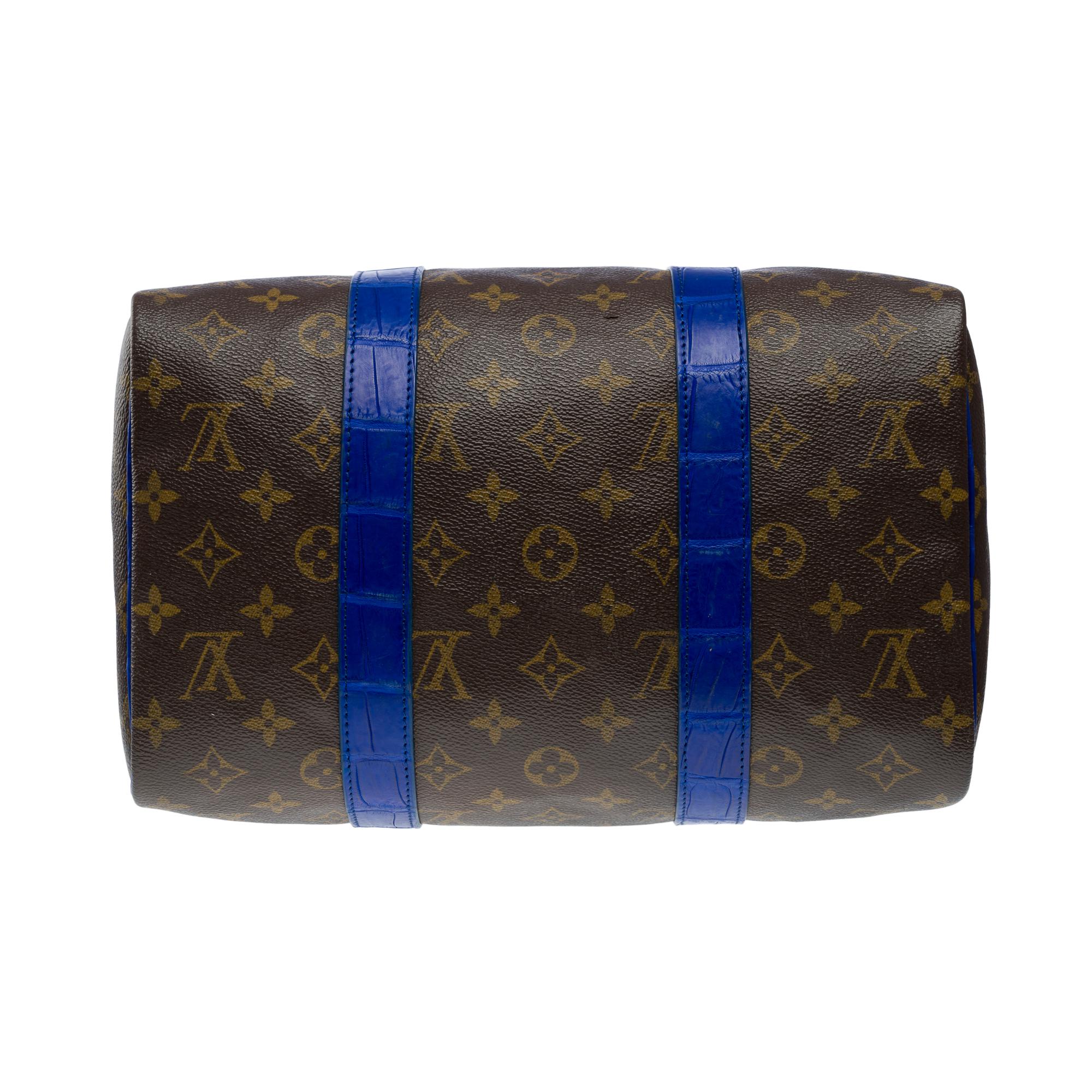 Customized Louis Vuitton Speedy 30 handbag Butterfly with Blue Crocodile leather For Sale 4