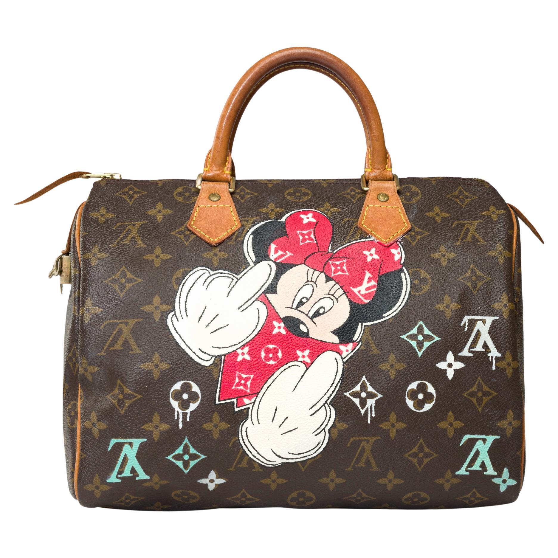 Customized Louis Vuitton Speedy 30 "I Hate You So Much" handbag in brown canvas For Sale