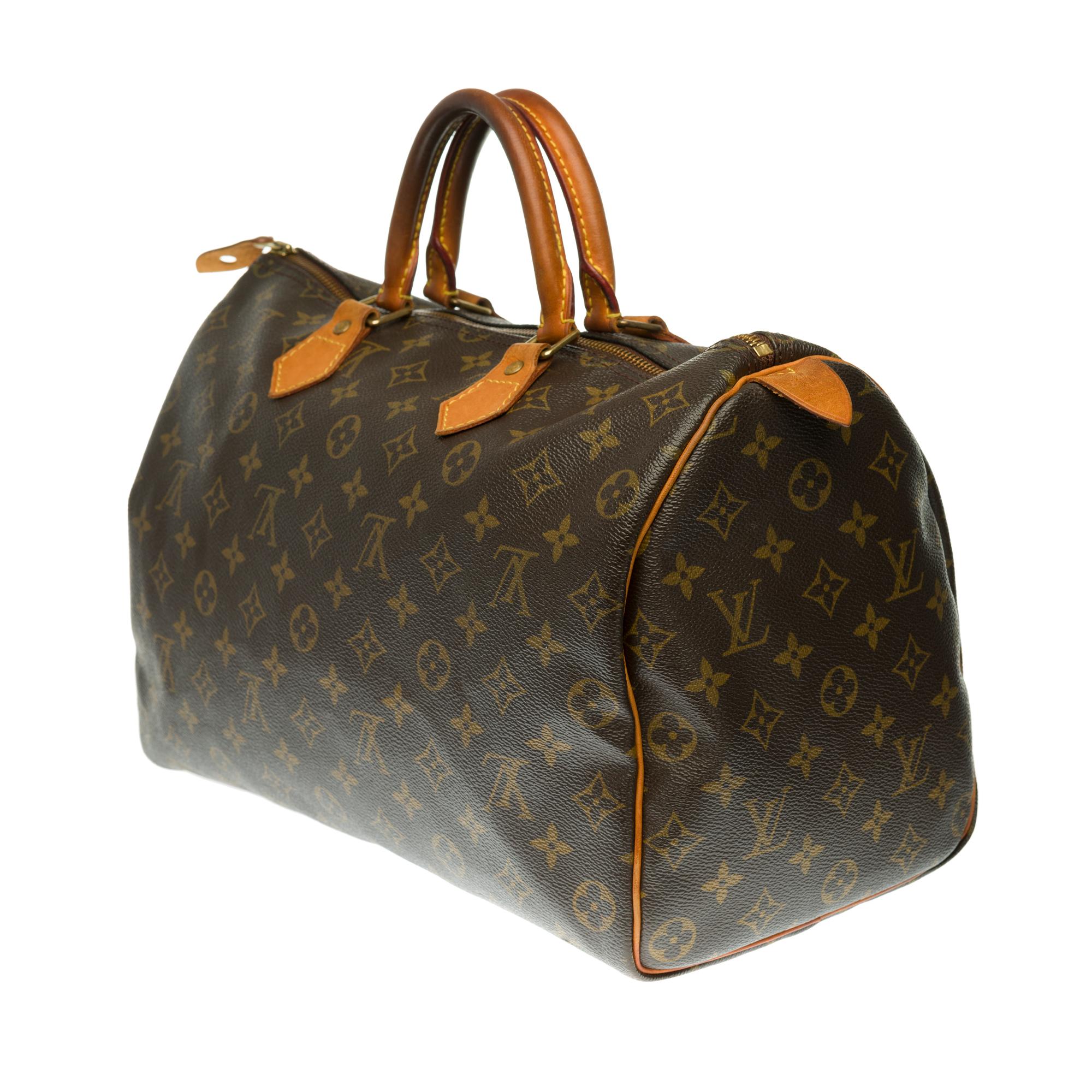 Customized Louis Vuitton Speedy 35 handbag in Monogram canvas In Good Condition In Paris, IDF