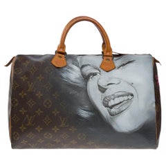 Customized Louis Vuitton Speedy 35 "Marilyn" handbag in brown canvas, GHW