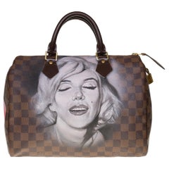 Sac à main personnalisé Louis Vuitton Speedy 35 « Marilyn Monroe » en toile marron