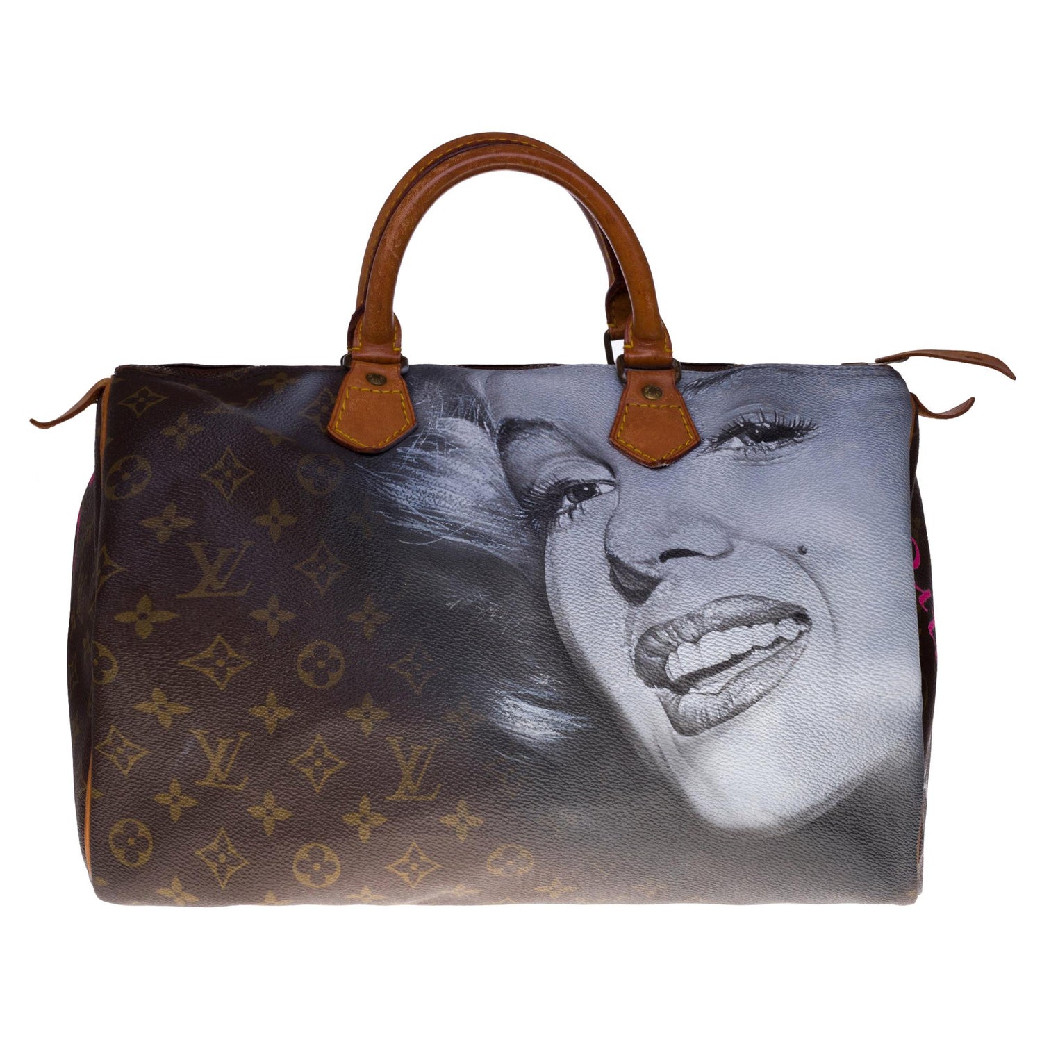 Bagghy Audrey Hepburn Print Leather Handbag With Gold Chain Handle