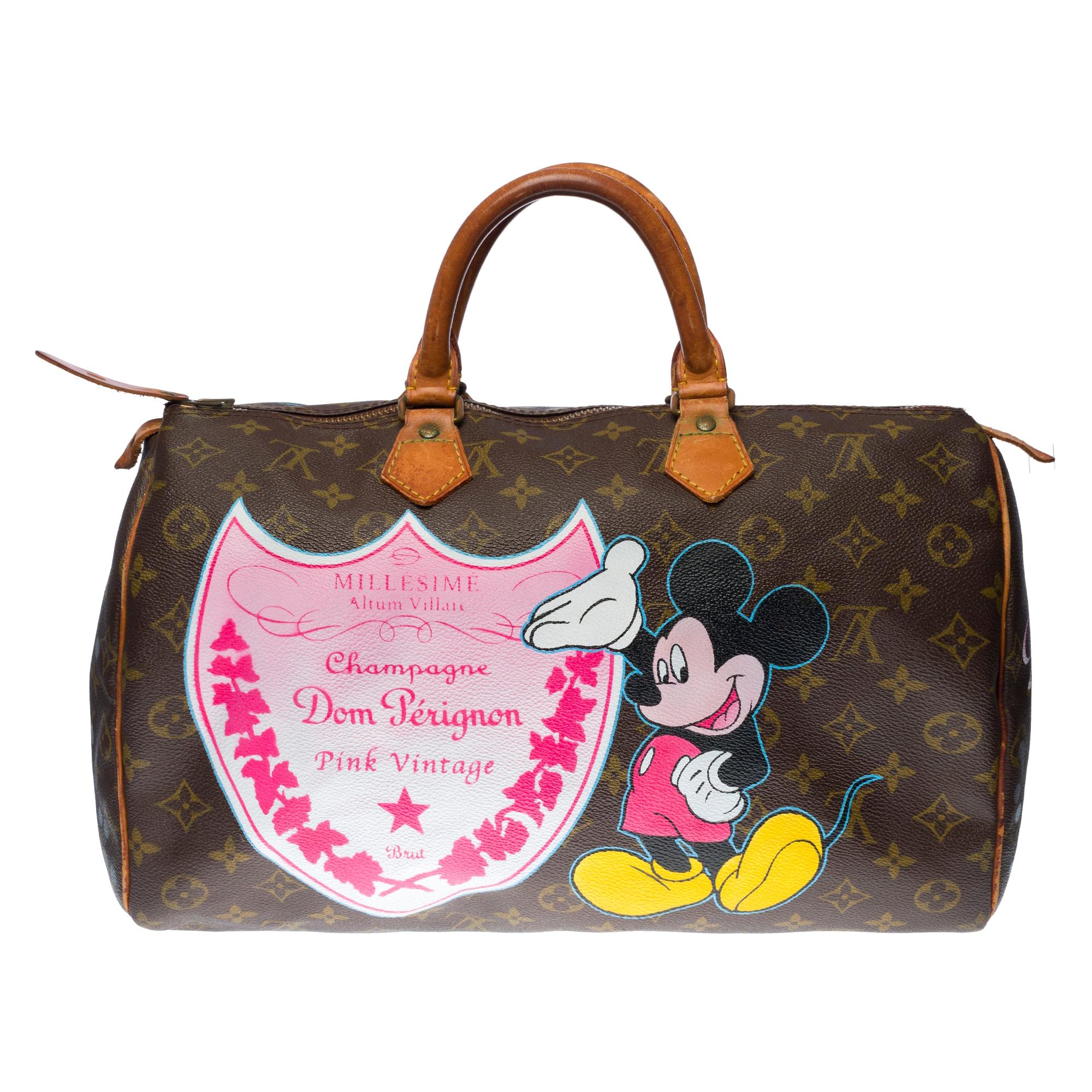 Customized Louis Vuitton Speedy 35 Mickey Loves Champagne Handbag