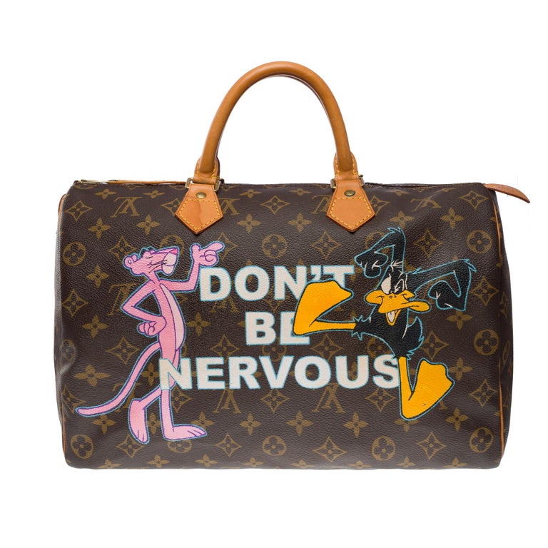 Customized Louis Vuitton Speedy 35 Wake Up ! handbag in brown canvas, GHW  For Sale at 1stDibs