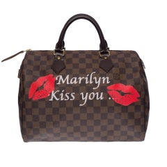 Customized Louis Vuitton Speedy "Pink Panther & Marilyn" handbag in brown canvas
