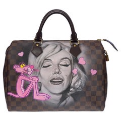 Customized Louis Vuitton Speedy "Pink Panther & Marilyn" handbag in brown canvas