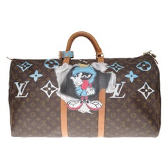 Customized LV Keepall 60 Travel bag in monogram canvas "F***" #66 !