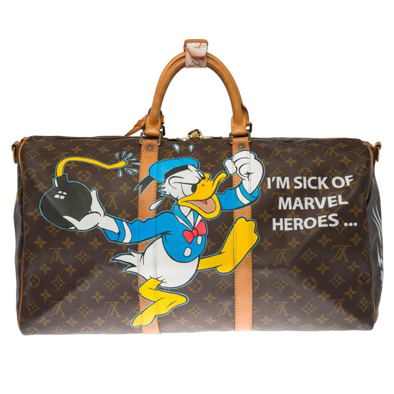 Customized Mickey Vs Wolverine Louis Vuitton Keepall 50 with strap Travel  bag