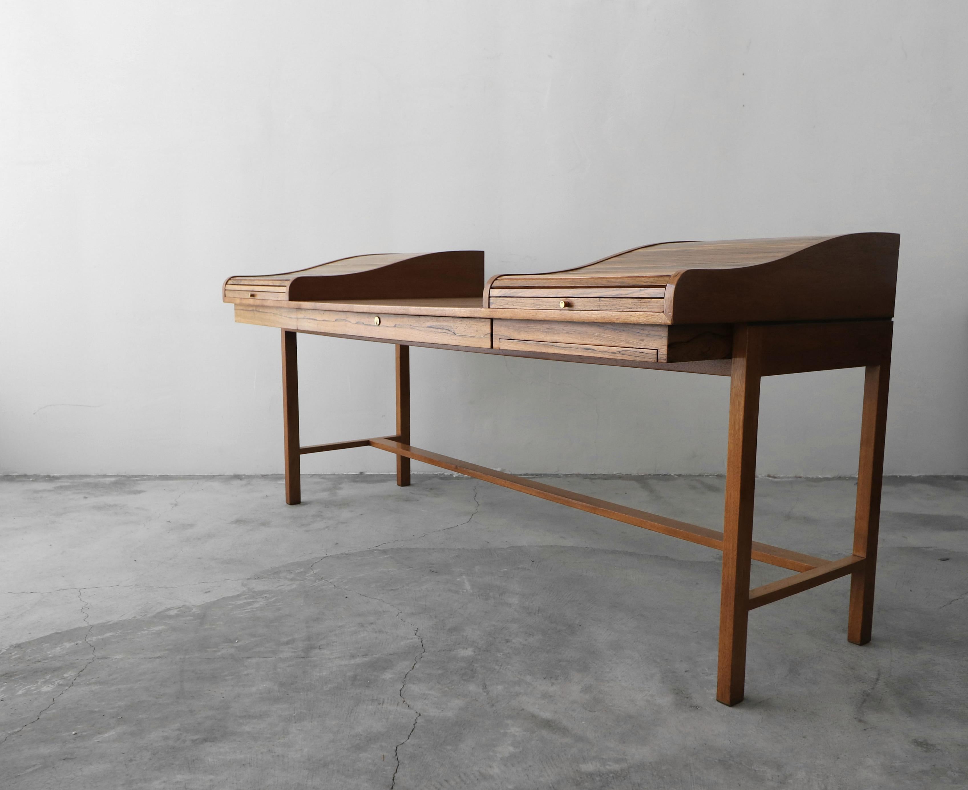 Mid-Century Modern Customized Midcentury Rosewood and Walnut Desk by Edward Wormley for Dunbar