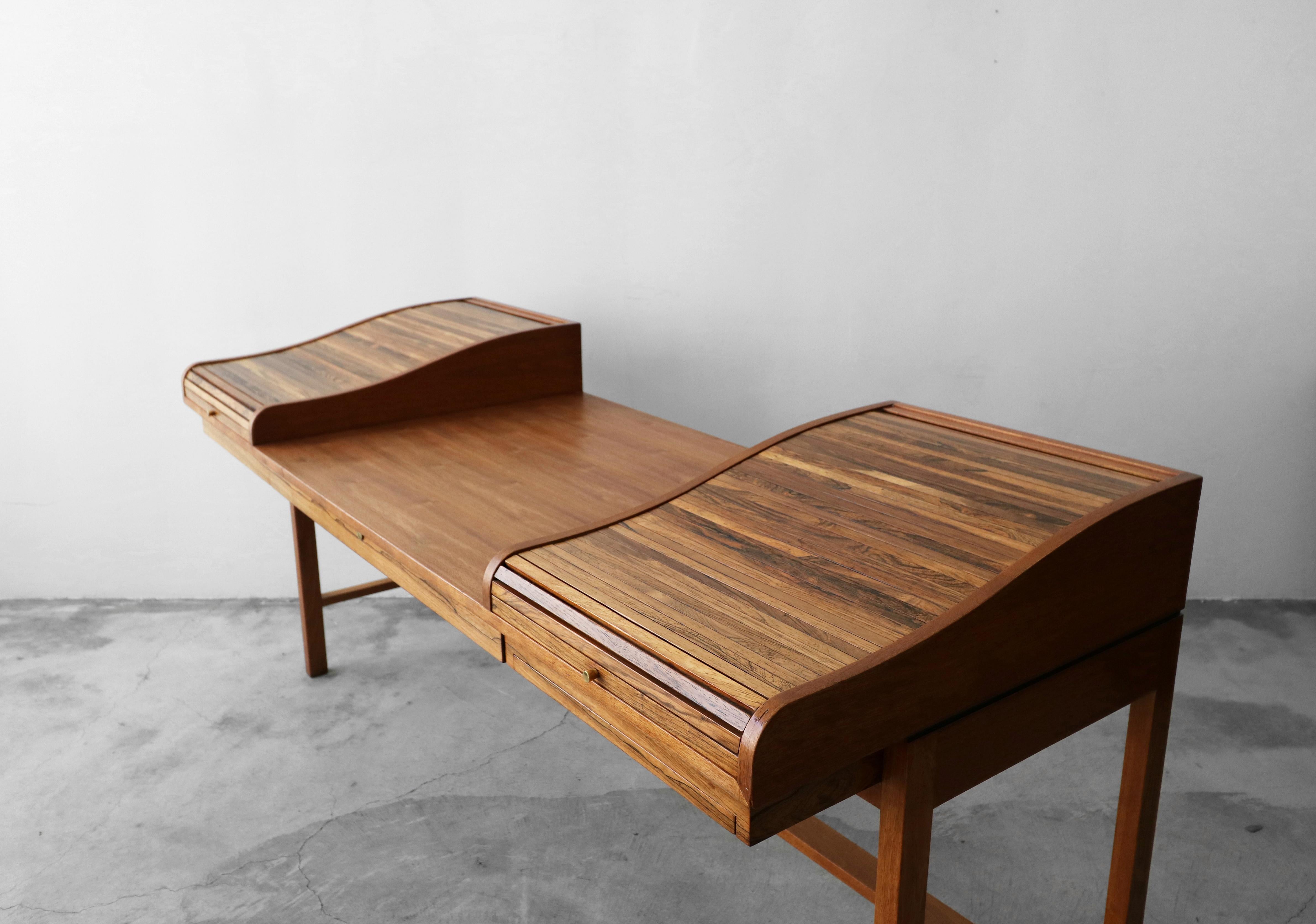 20th Century Customized Midcentury Rosewood and Walnut Desk by Edward Wormley for Dunbar
