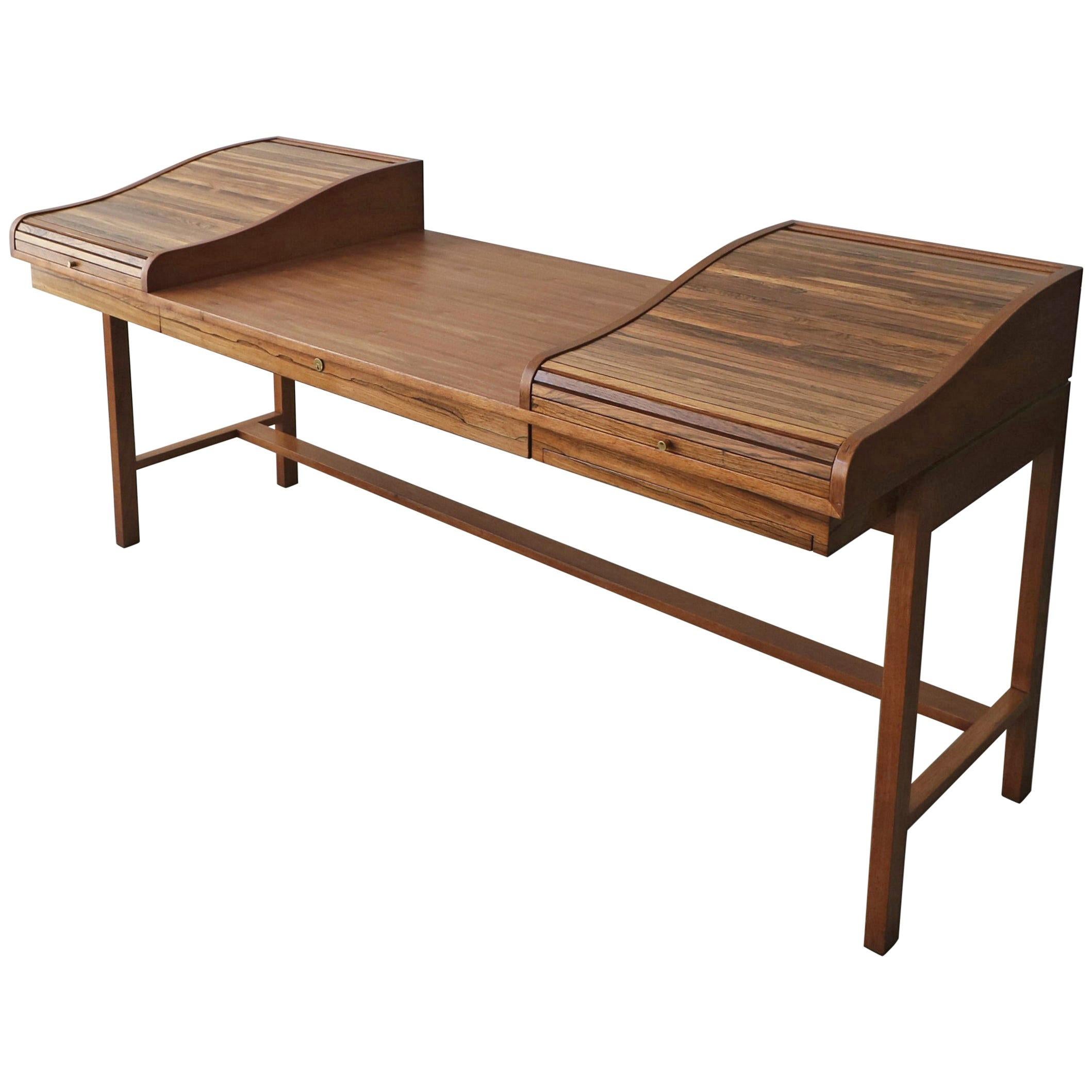 Customized Midcentury Rosewood and Walnut Desk by Edward Wormley for Dunbar