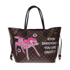 Customized "Minnie hunts Bambie" Neverfull MM Tote bag in brown canvas  & Pouch