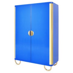 Customized Modernist Cabinet, Glossy Lacquered Wood and Brass Hardware, Handmade