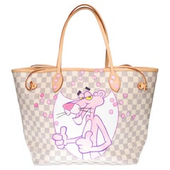 Customized Neverfull Tote Tasche "Pink Panther & Champagne Bubbles" in beige Leinwand