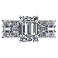 Customized Order 3 Platinum Rings With Emerald Cut Diamonds
