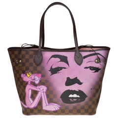 Personalisierte "Pink Panther in der Liebe mit Marilyn "Neverfull MM Tote in braunem Segeltuch