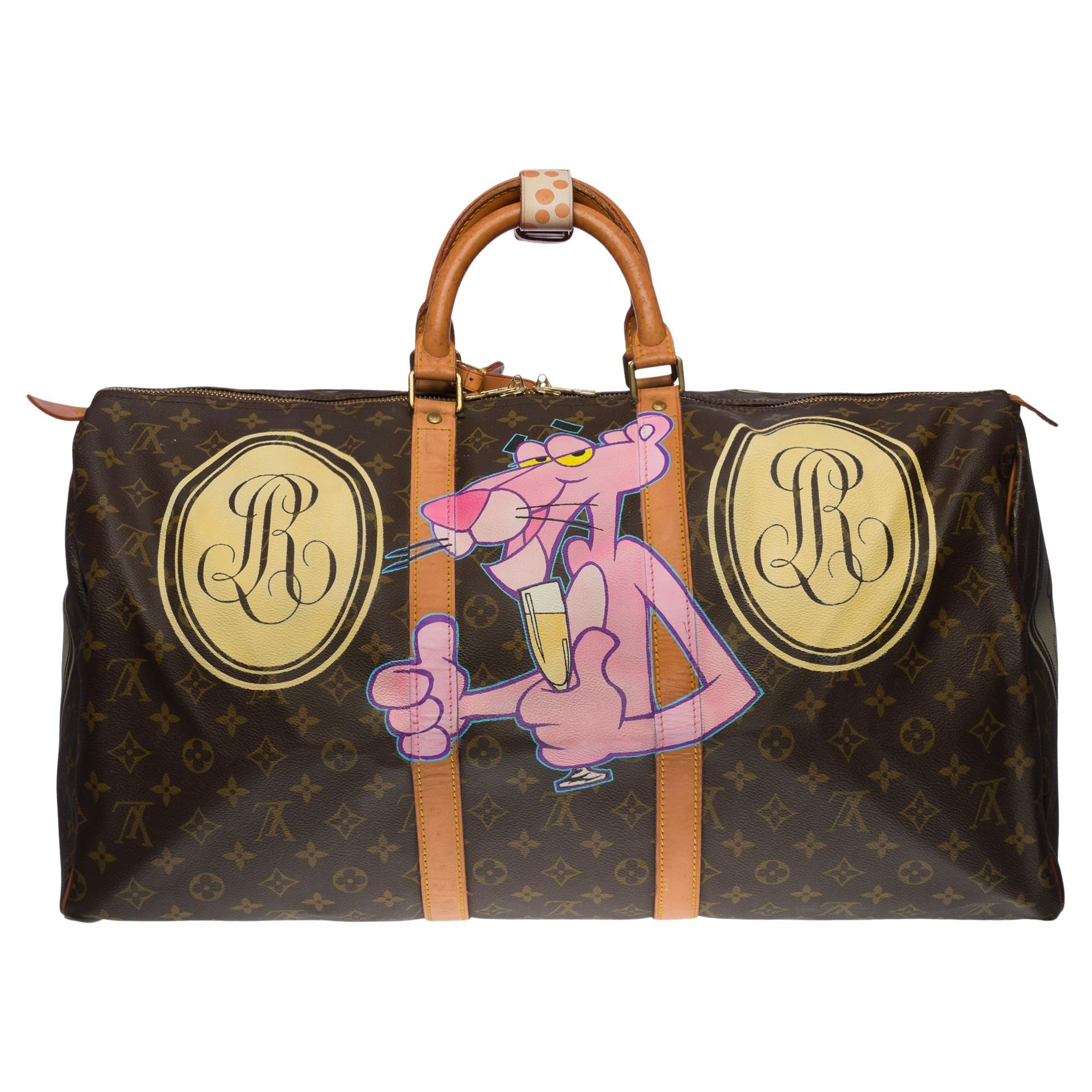 Superb Louis Vuitton Keepall 55 cm travel bag in Monogram canvas customized by the fashionable artist of Street Art PatBo 