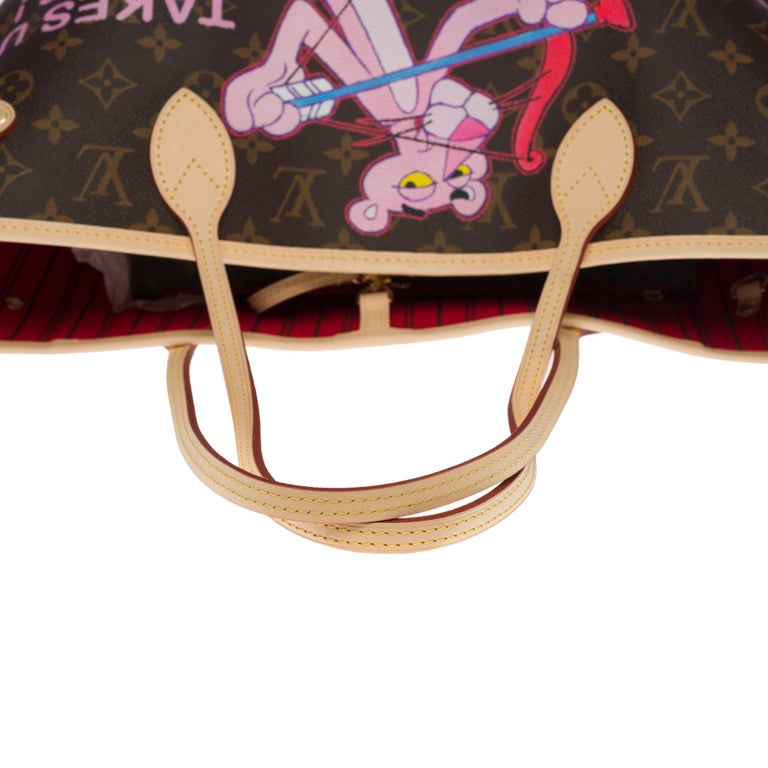 Splendid Louis Vuitton Neverfull MM tote bag with ebony checkerboard, pink  interior ballerina customized Pink Panther in love with Marilyn Brown  Leather Cloth ref.304260 - Joli Closet
