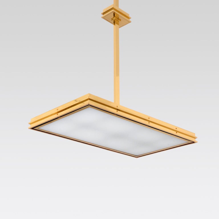 German Customized Rectangular Pendant Light in Solid Brass, Hand Made For Sale
