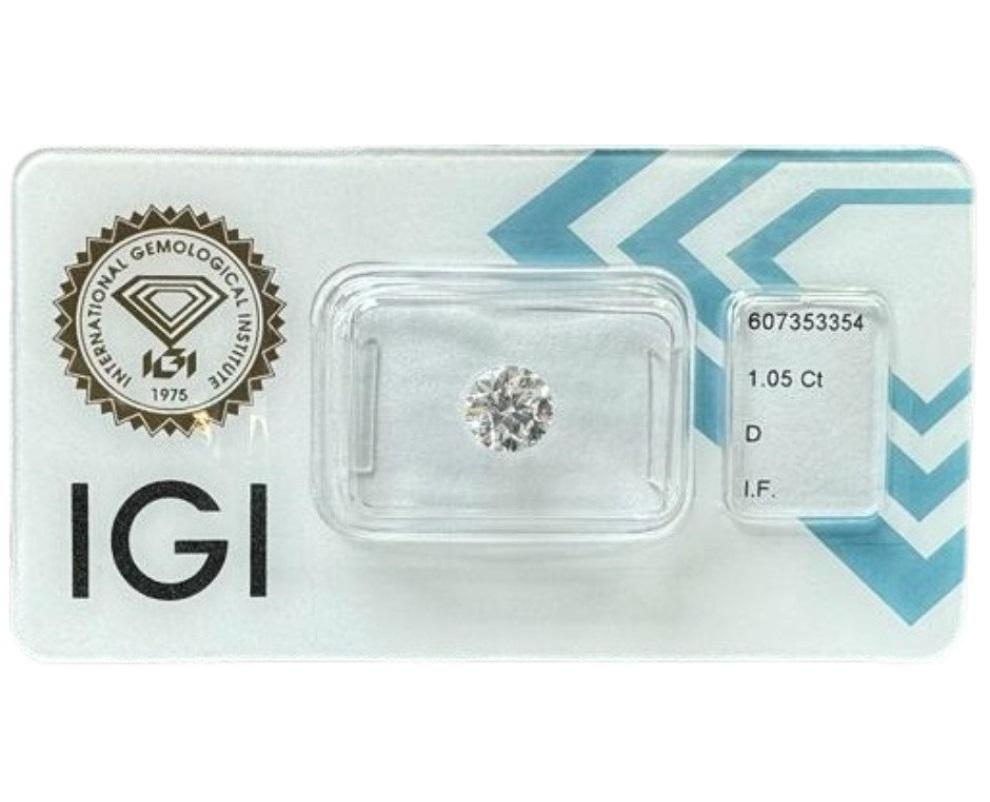 Women's or Men's Customized Solitaire Platinum Ring with 1.05 ct D IF Natural Diamond - IGI Cert For Sale