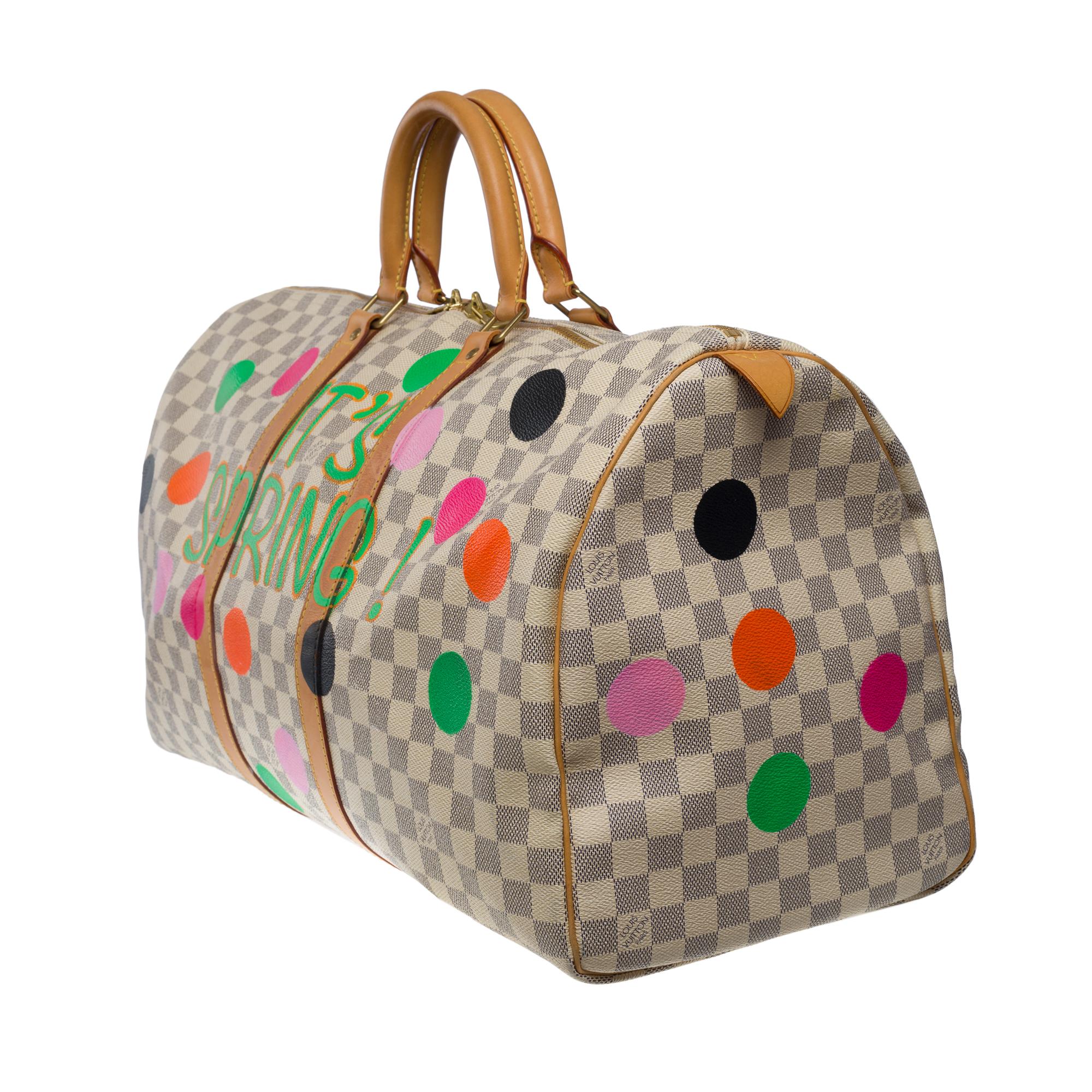 Maßgefertigte „Summer X Spring“ Louis Vuitton Keepall 50 Reisetasche aus azurblauem Segeltuch für Damen oder Herren im Angebot
