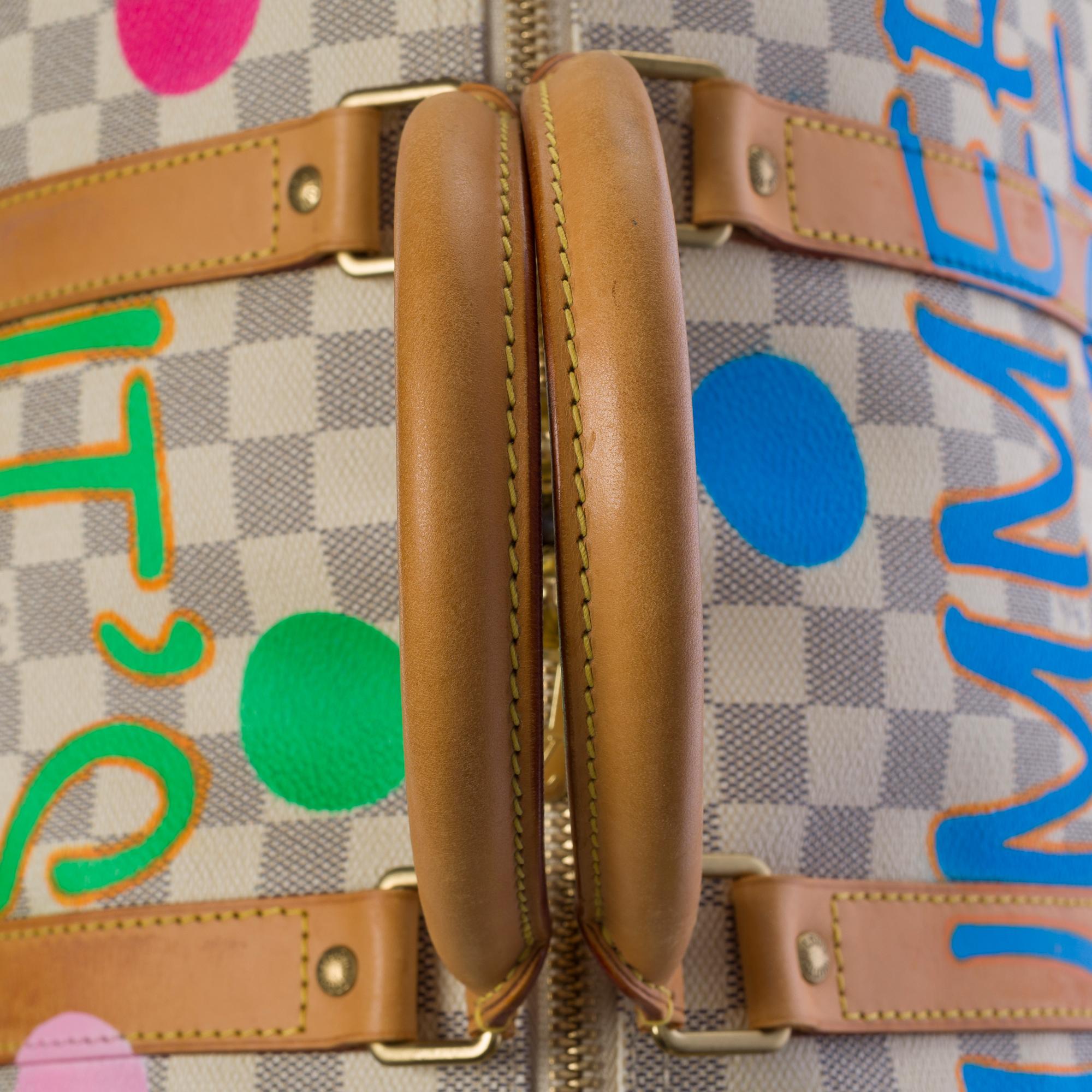 Maßgefertigte „Summer X Spring“ Louis Vuitton Keepall 50 Reisetasche aus azurblauem Segeltuch im Angebot 4