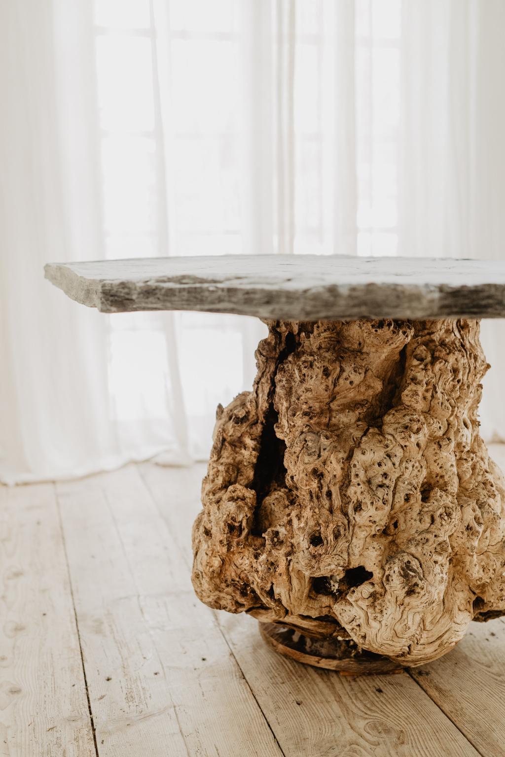 Customized Table, Burr Chestnut Base with Belgian Slate Top For Sale 13